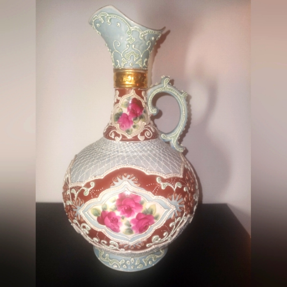 This breathtaking NipponHand Painted Moriage Pitcher is beautiful.